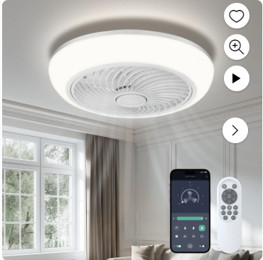 Photo 1 of 18in Indoor Ceiling Fan with Light, Remote & APP Control, 3 Colors Lighting and 6 Wind Speeds, Invisible Bladeless Ceiling Fan, Timing Setting