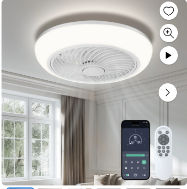 Photo 1 of 18in Indoor Ceiling Fan with Light, Remote & APP Control, 3 Colors Lighting and 6 Wind Speeds, Invisible Bladeless Ceiling Fan, Timing Setting