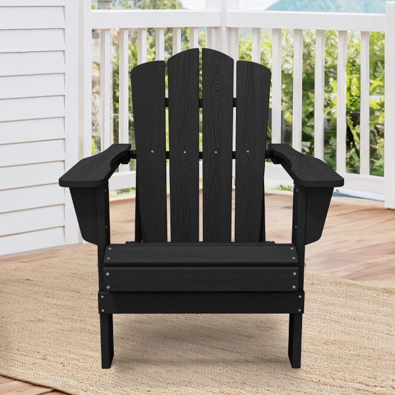 Photo 1 of Outdoor Patio Folding HDPE Resin Adirondack Chair, Brown
