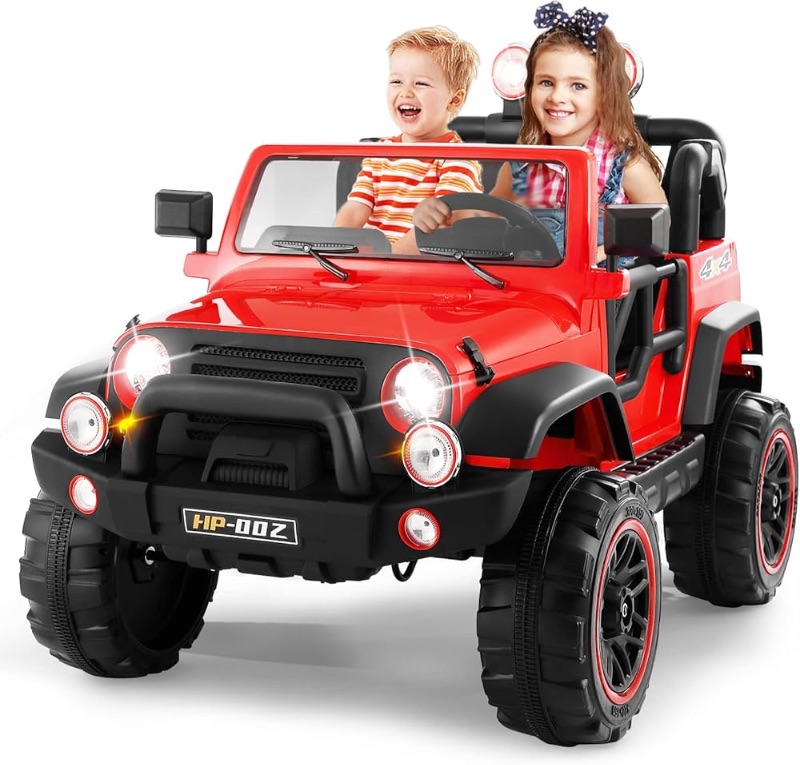 Photo 1 of 2 Seater Ride On Truck and Car Cover, 12V Children's Electric Car with Parental Remote Control, Music, MP3 Player, LED Lights, Spring Suspension, Red