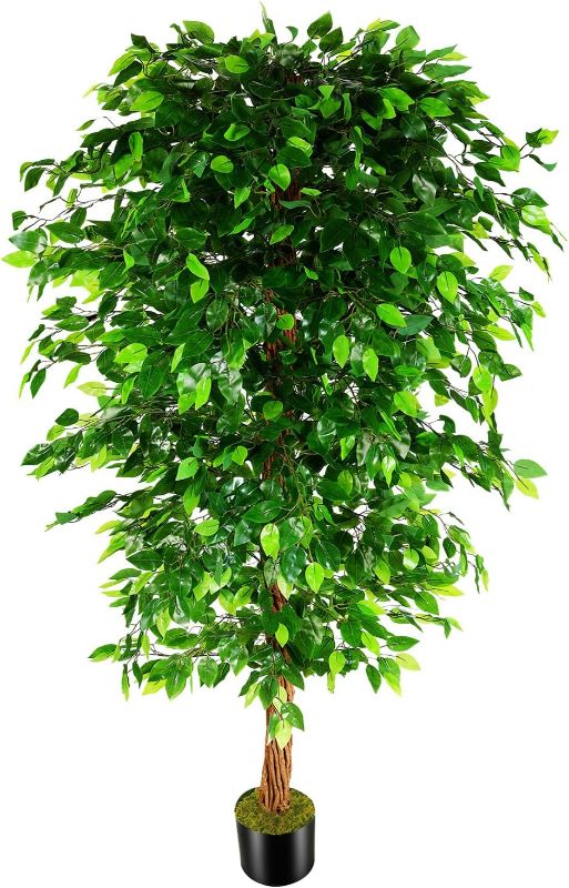 Photo 1 of 7ft Artificial Ficus Silk Tree (82in) with Plastic Nursery Pot Faux Tree, Fake Plant for Office House Farmhouse Living Room Home Decor (Indoor/Outdoor)