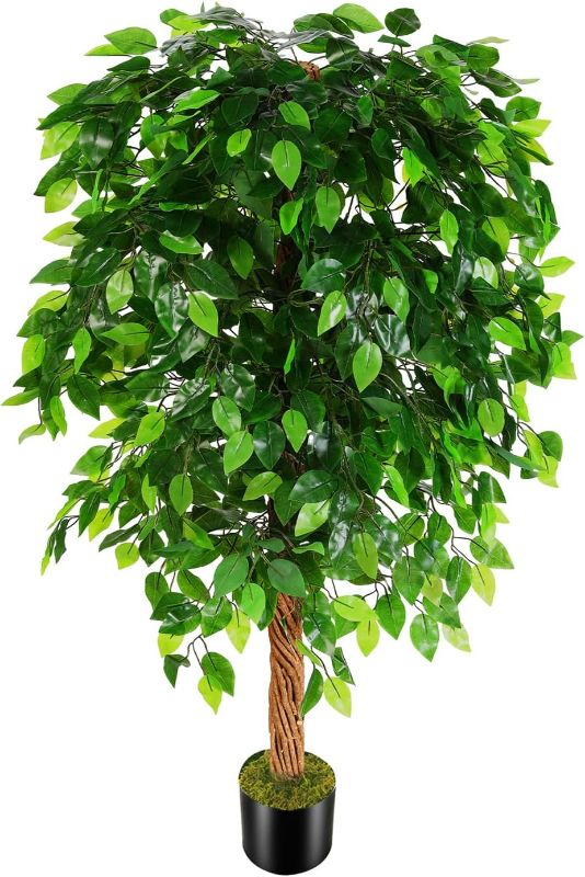 Photo 1 of 5ft Artificial Ficus Silk Tree (60in) with Plastic Nursery Pot Faux Tree, Fake Plant for Office House Farmhouse Living Room Home Decor (Indoor/Outdoor)