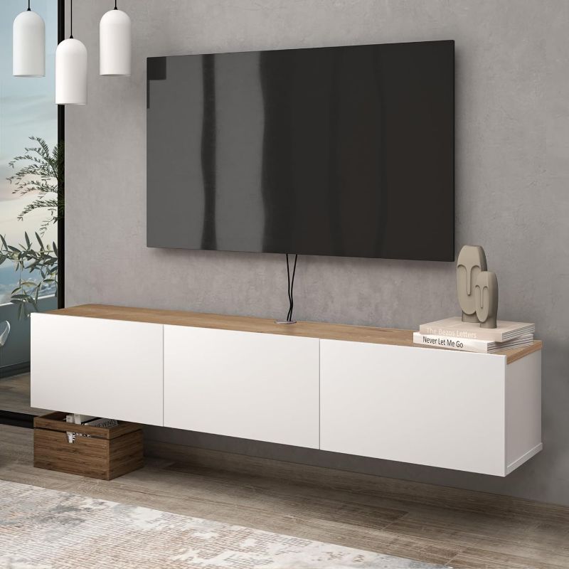 Photo 1 of Atelier Mobili Floating TV Stand, TV Stand up to 75 inch TV, Floating TV Stand Wall Mounted, Floating Entertainment Center, TV Stands for Living Room, White TV Stand