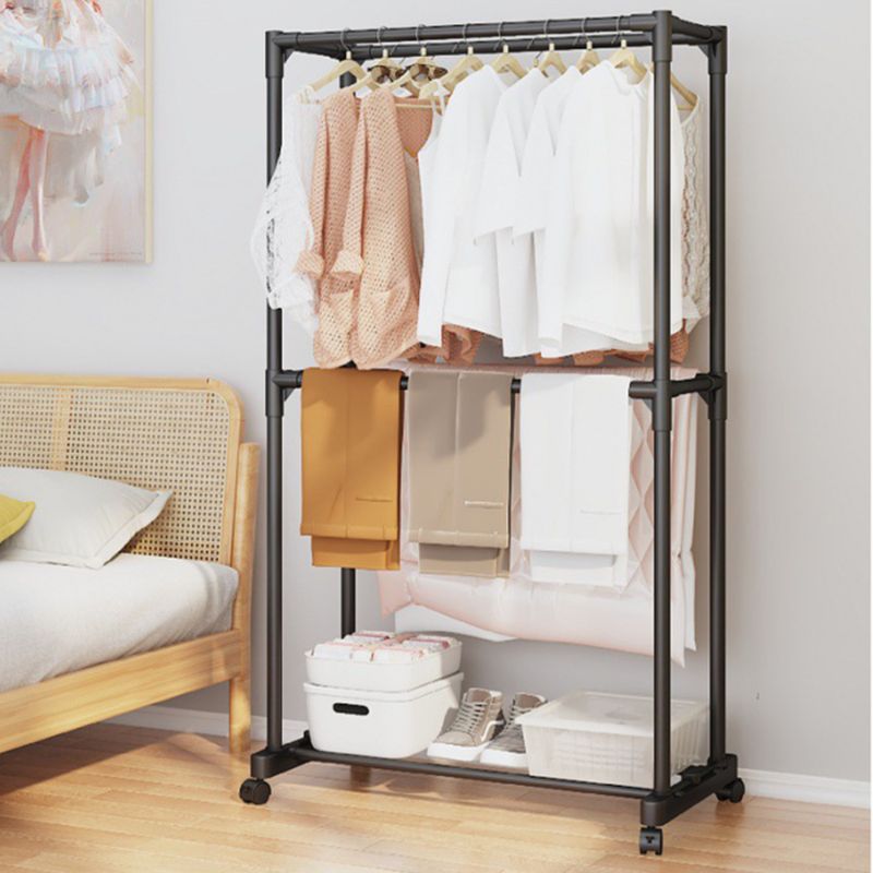 Photo 1 of Edovaf Clothes Rack on Wheels,25mm Double Rails Hanging Garment Rack,Clothes Organizer Rack with Bottom Shelves for Shoes,Black.