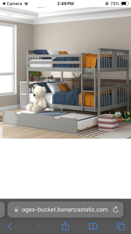 Photo 1 of Full over Full Bunk Bed with Twin Size Trundle and Ladder-White