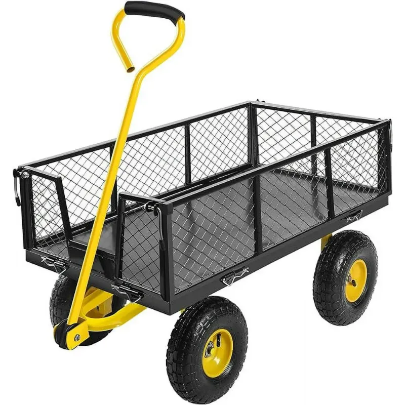 Photo 1 of ***ONE TIRE IS FLAT*** Steel Garden Cart,Heavy Duty 900 lbs Large Capacity, Utility Wagon with 180° Rotating Handle and 10 in Tires, Outdoor Utility Wagon Suitable for Garden, Farm, Yard