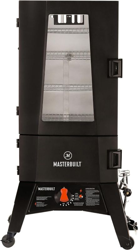 Photo 1 of Masterbuilt® 40-inch ThermoTemp Propane Gas Vertical BBQ Smoker with Analog Temperature Control and 960 Cooking Square Inches in Black, Model MB20051316