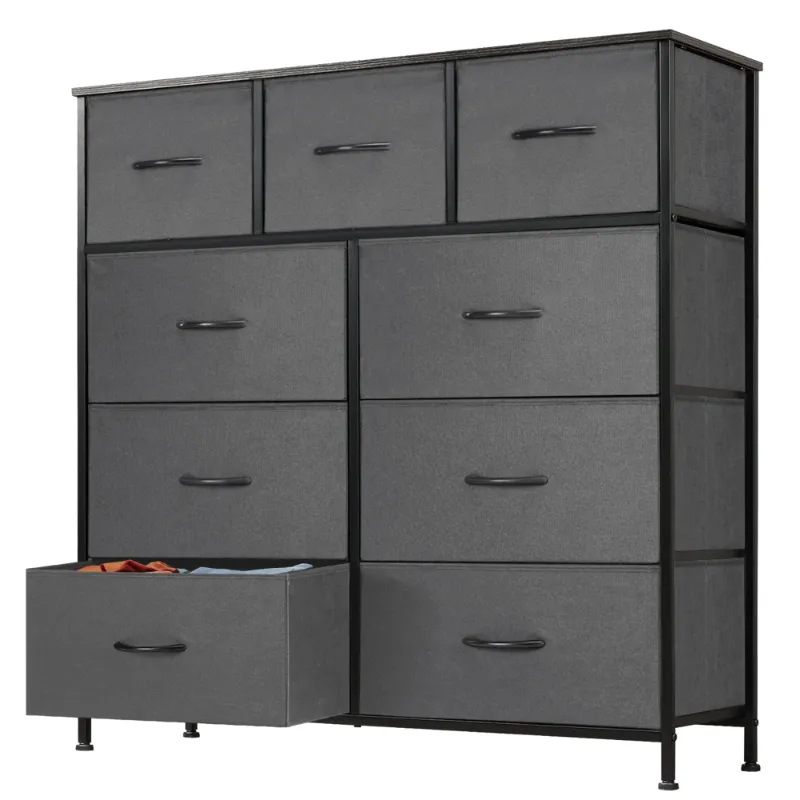 Photo 1 of EDX 9 Drawer Dresser, Wide Chest Of Drawers Nightstand Storage Tower Storage Dresser Fabric Dresser With Wood Top for Living Room, Bedroom, Hallway, Nursery, Grey