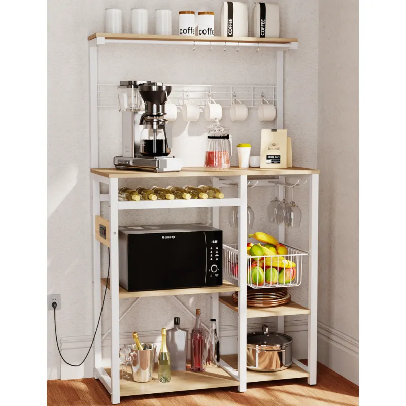 Photo 1 of Pantry Cart Microwave Stand with Storage, Behost 60"Coffee Bar Station Kitchen Island Baker Rack for Kitchen,White