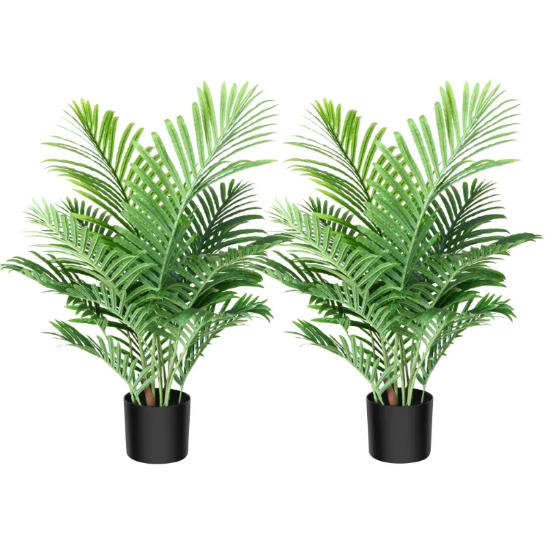 Photo 1 of 2 Pack 3 Feet Fake Majesty Palm Plant Artificial Majestic Palm Faux Ravenea Rivularis in Pot for Indoor Outdoor Home Office Store, Great Housewarming Gift, Set of 2