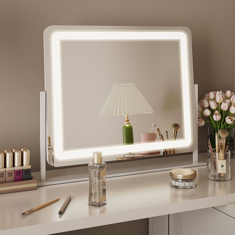 Photo 1 of BEAUTYPEAK 22"x18" Hollywood Vanity Mirror Rectangular Mirror with LED, White