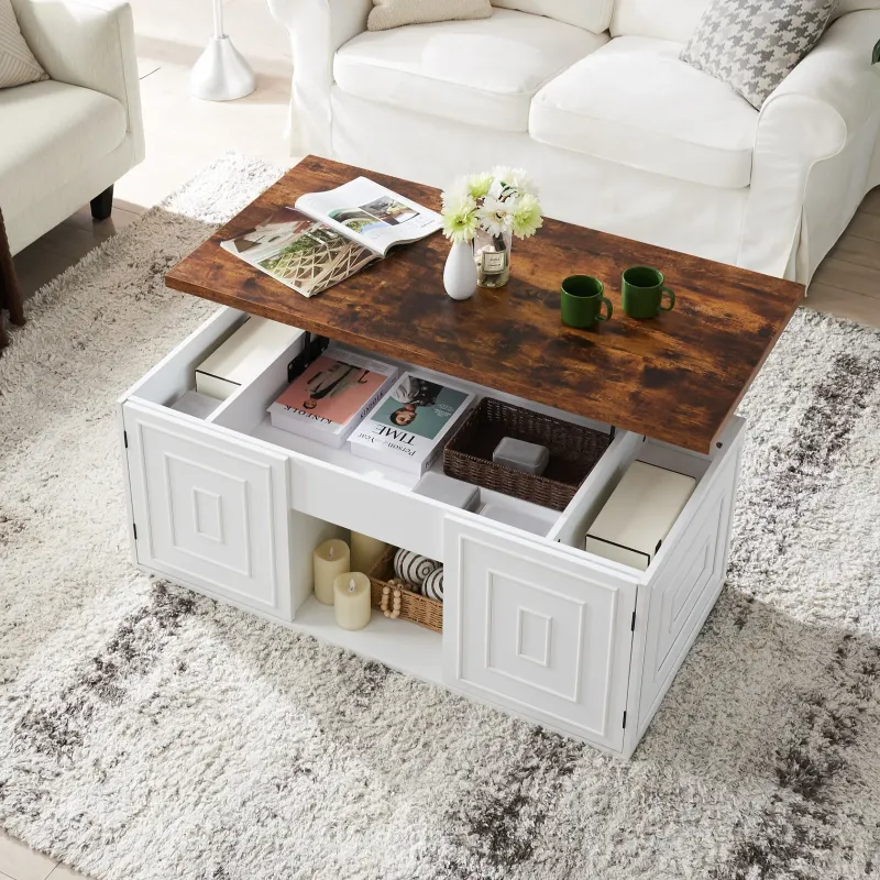 Photo 1 of MARNUR 48" Lift Top Coffee Table with Storage, Rustic Wood, Farmhouse Center Table for Living Room, Rectangle