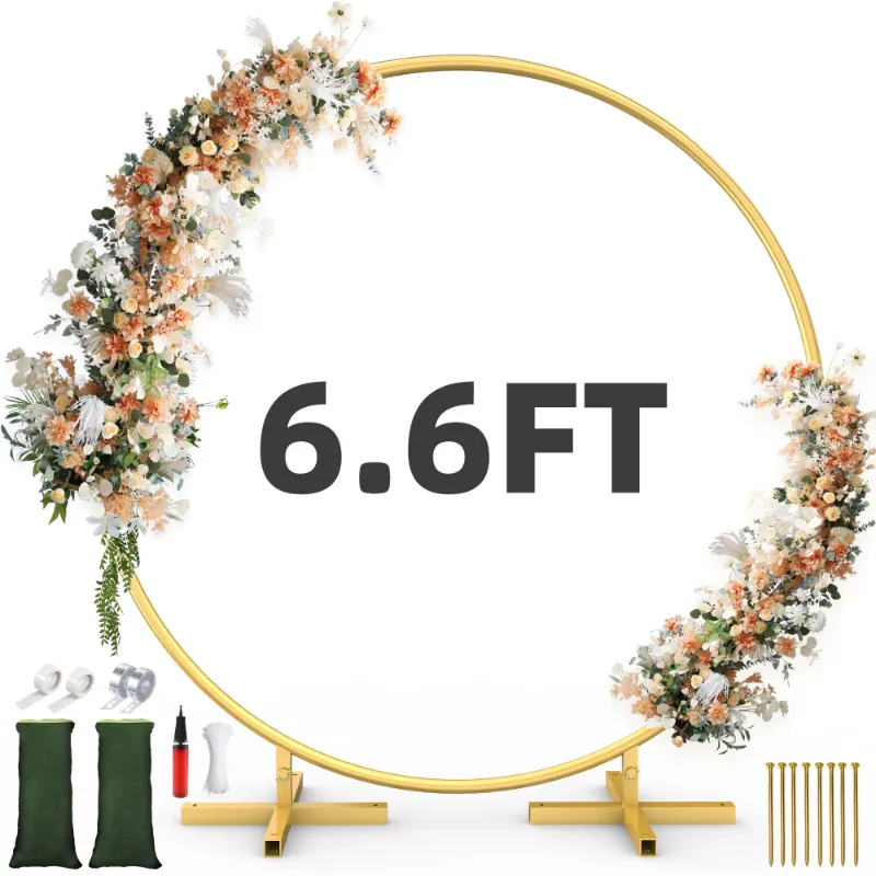 Photo 1 of Firstness Round Wedding Archs, 6.6FT Upgraded Cross Base Metal Backdrop Stand for Wedding Birthday Party Bar Mitzvah DIY Decoration, Gold (No Flowers)