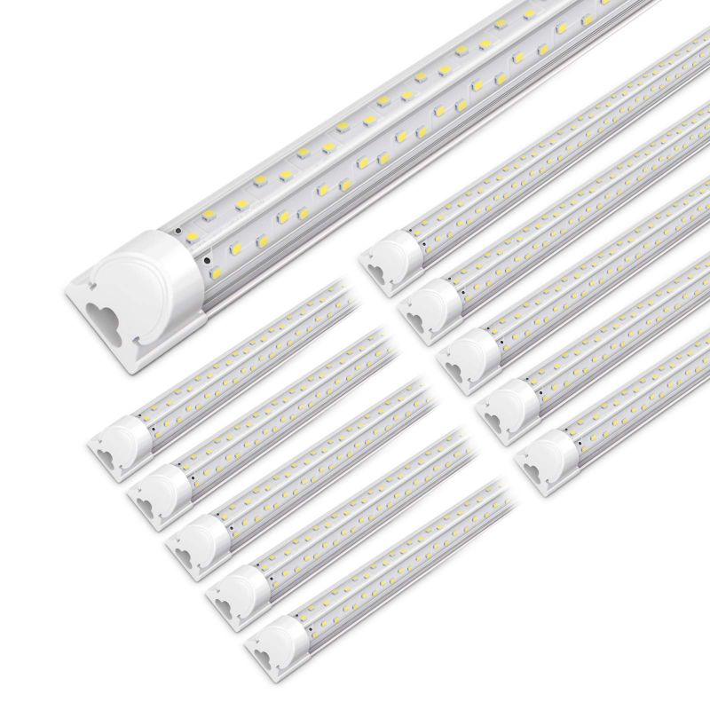 Photo 1 of ***HAS DIFFERENT LIGHT CONNECTOR THEN DESCRIBED*** VShape 10 Pack 8FT LED Shop Light, 100W 13000LM 6000K, Super Bright, T8 LED Garage Light, No RF & FM Interference Linkable Shop Light, 8 Foot LED Shop Lights Hardwired Installation