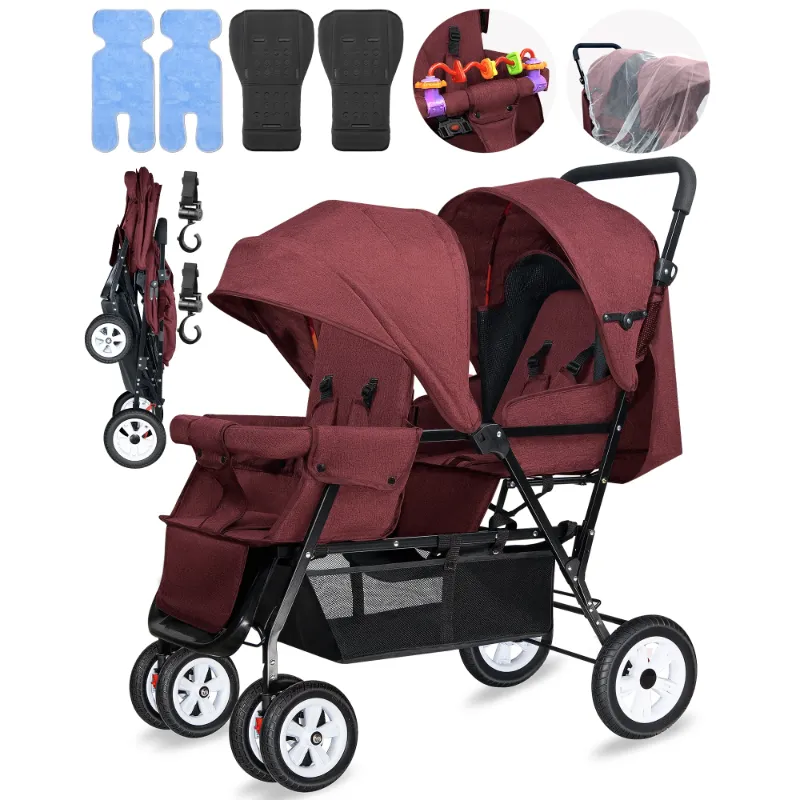 Photo 1 of HUART Double Stroller, can Sit and Lie Down Lightweight Folding Children's Stroller, Red