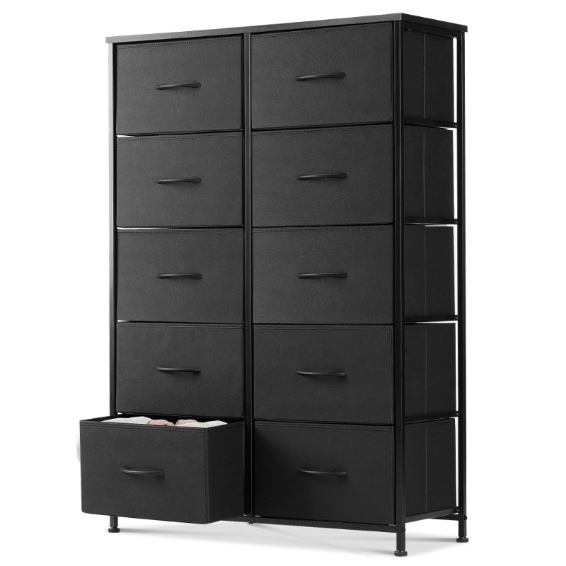 Photo 1 of EDX 10 Drawer Dresser, Wide Chest Of Drawers Nightstand Storage Tower Storage Dresser Fabric Dresser With Wood Top for Living Room, Bedroom, Hallway, Nursery, Black