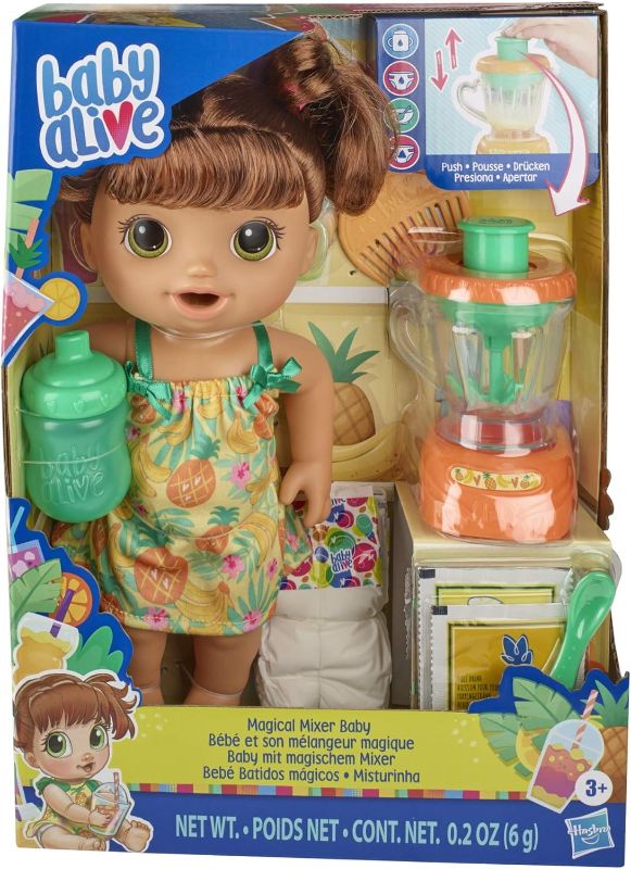 Photo 1 of 
Baby Alive Magical Mixer Baby Doll Tropical Treat with Blender Accessories, Drinks, Wets, Eats, Brown Hair Toy for Kids Ages 3 and Up
