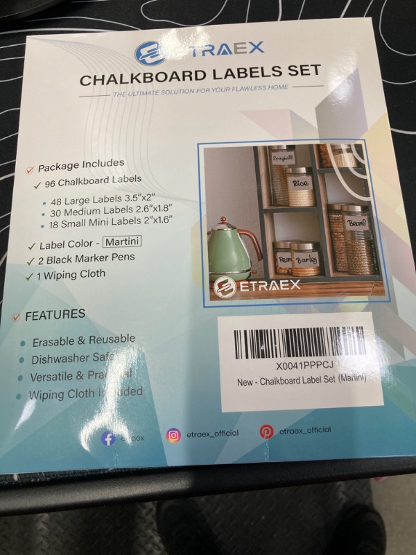 Photo 1 of ETraEx Pink Chalkboard Label Stickers - 96 Pack Assorted, Waterproof, Reusable & Writable, 2 Black Chalk Pens, Green Towel, for Jars, Containers, Pantry, Storage Bins, Kitchen Organization