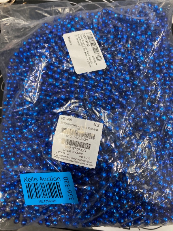 Photo 2 of 33 inch 07mm Round Metallic Royal Blue Mardi Gras Beads - 6 Dozen (72 Necklaces)