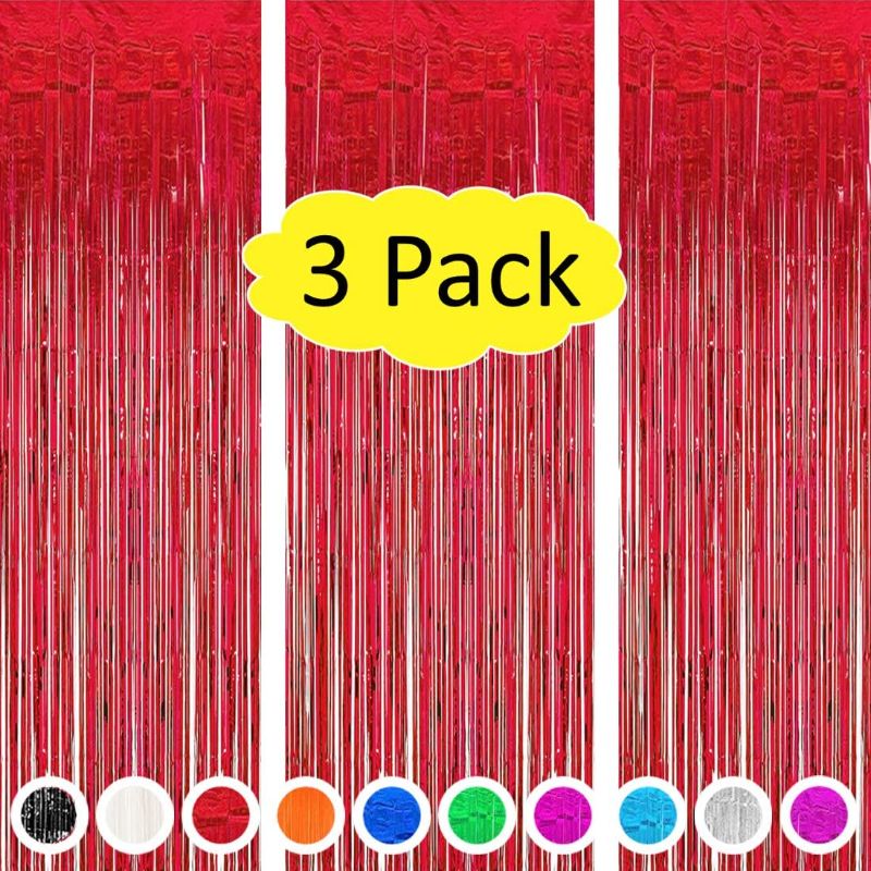 Photo 1 of 3PC Red Foil Fringe Curtains Party Decorations, Tinsel Backdrop Party Streamers Decorations, Foil Curtain Backdrop for Parties,Red Tinsel Backdrop Curtains Streamer Backdrop for Christmas Decorations
