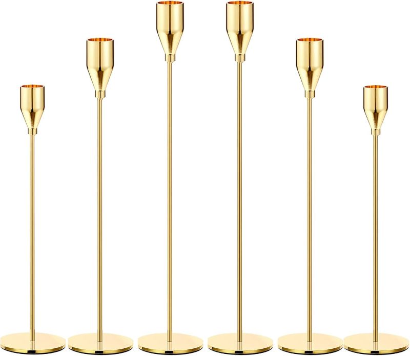 Photo 1 of 6Pcs Lemon Gold Candle Holders,Set of 6 Tall Taper Gold Candlestick fit 3/4" Thick Pillar Candle Led Modern Metal Candles, Elegant Stands Decorative Table Centerpieces for Dinning Party Decorative
