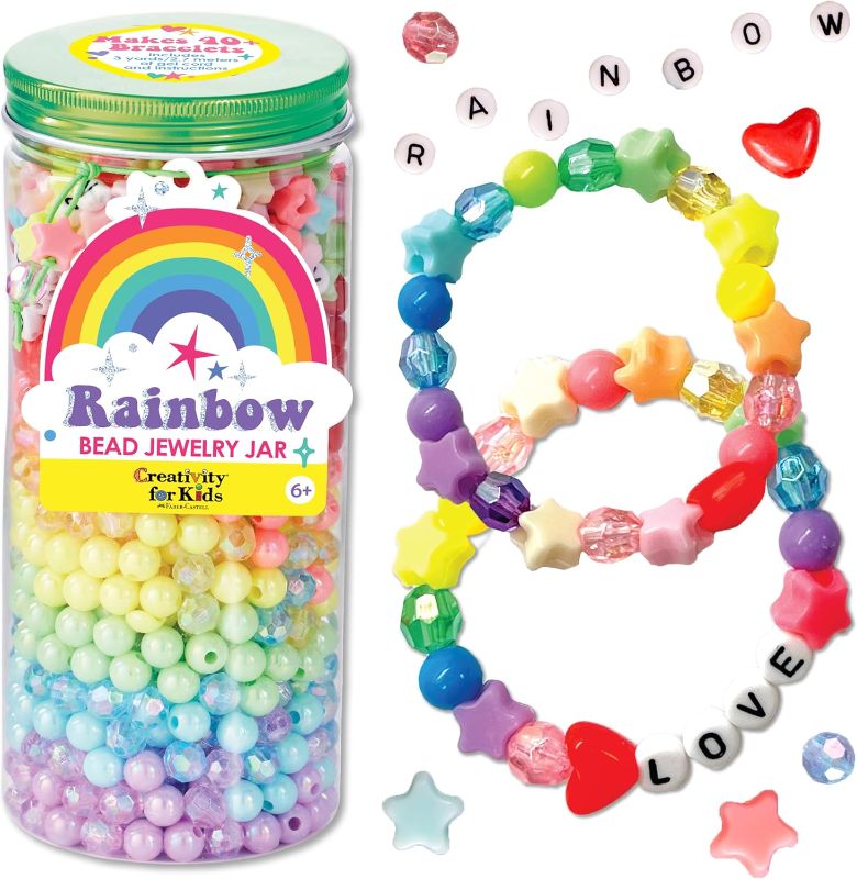 Photo 1 of Creativity for Kids Rainbow Bead Jar Jewelry Making Kit: Makes 40+ Friendship Bracelets, DIY Crafts for Girls, Girls Gifts Ages 6-8+, Easter Basket Stuffers for Kids
