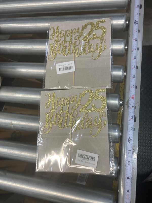 Photo 2 of *** Bundle *** Gold Glitter Happy 25th Birthday Cake Topper, Cheers to 25 Years/25 Years Loved & Blessed, Funny 25th Birthday Party Decorations Supplies ( 2 Packs )