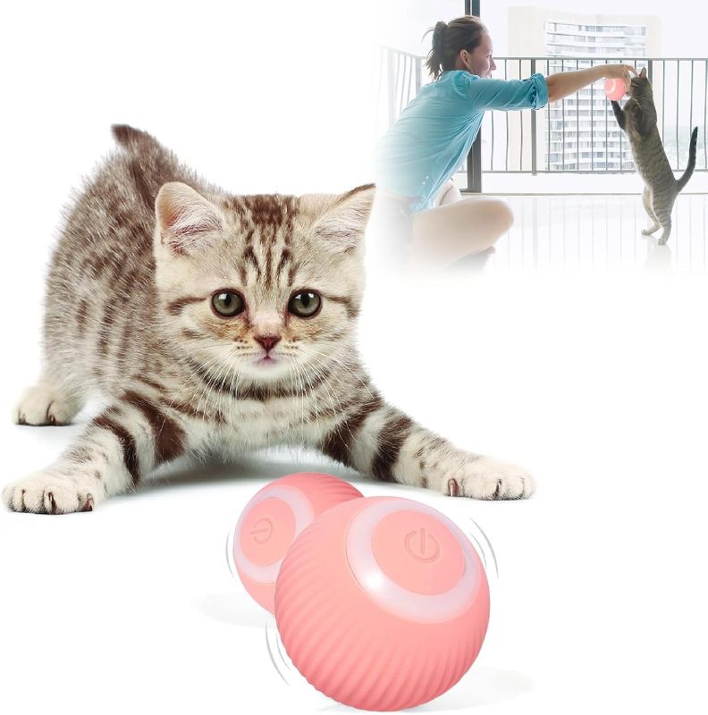 Photo 1 of *** Bundle *** Interactive Cat Toys?USB Rechargeable Automatic Cat Toys?Cat Balls Automatic Moving Rolling Cat Toys for Indoor Cats Kitten?Smart Ball Cat Toys Gift for Your Kitty (Pink) ( 2 Pack ) 