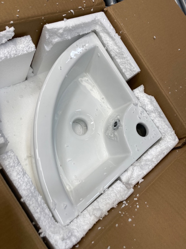 Photo 2 of 18"x13"Triangle Bathroom Sink Small Wall Mount Vessel Sink White Corner Sink Basin Porcelain Ceramic Above Counter Mini Wall Vanity Vehaodssel Sinks