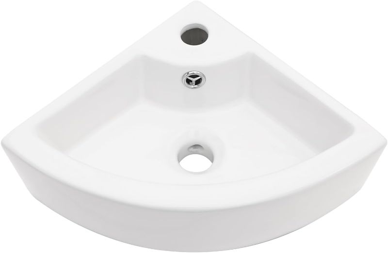 Photo 1 of 18"x13"Triangle Bathroom Sink Small Wall Mount Vessel Sink White Corner Sink Basin Porcelain Ceramic Above Counter Mini Wall Vanity Vehaodssel Sinks