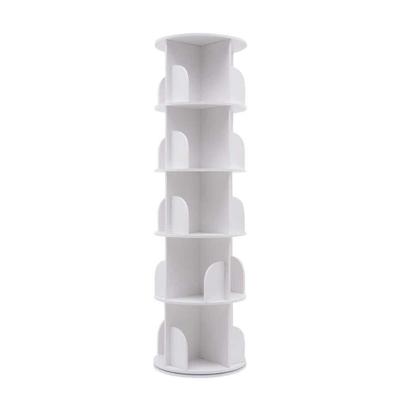 Photo 1 of 18.2 in. Wide White 5-Shelf Floor Standing Rotating Counter Bookcase PVC Desktop Bookshelf