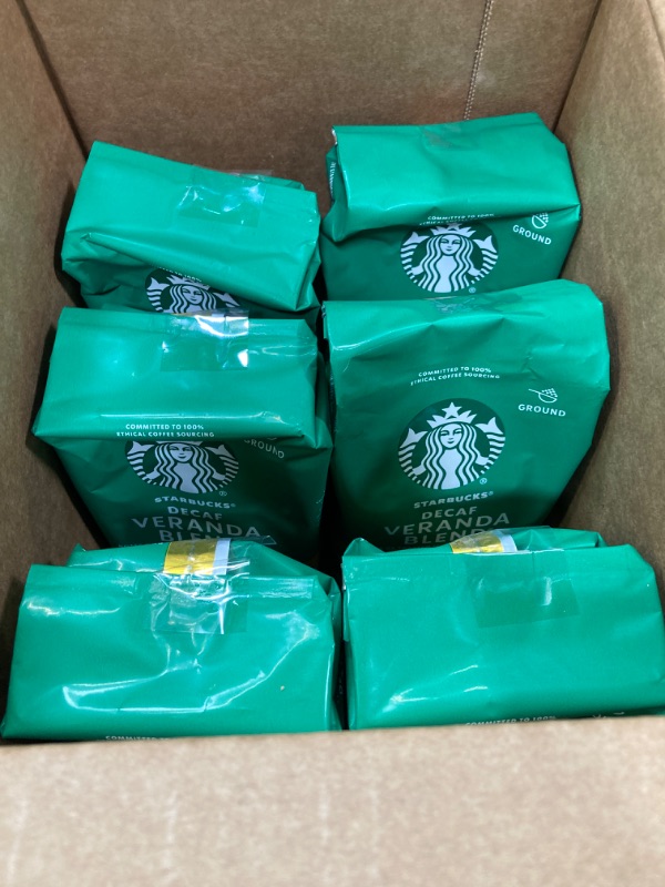 Photo 2 of **EXP 07/25/2024** Starbucks Ground Coffee, Starbucks Blonde Roast Coffee, Decaf Veranda Blend, 100% Arabica, 6 bags (12 oz each) Decaf Veranda 12 Ounce (Pack of 6)