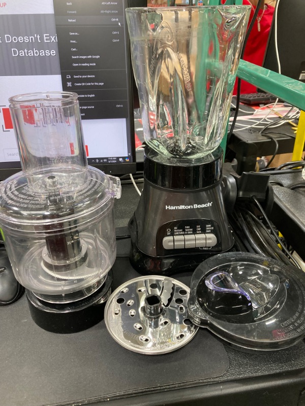 Photo 2 of *** CUP IS MISSING / NEEDS TO BE CLEANED ****Hamilton Beach Blender for Shakes and Smoothies & Food Processor Combo, With 40oz Glass Jar, Portable Blend-In Travel Cup & 3 Cup Electric Food Chopper Attachment, 700 Watts, Gray & Black (58163)