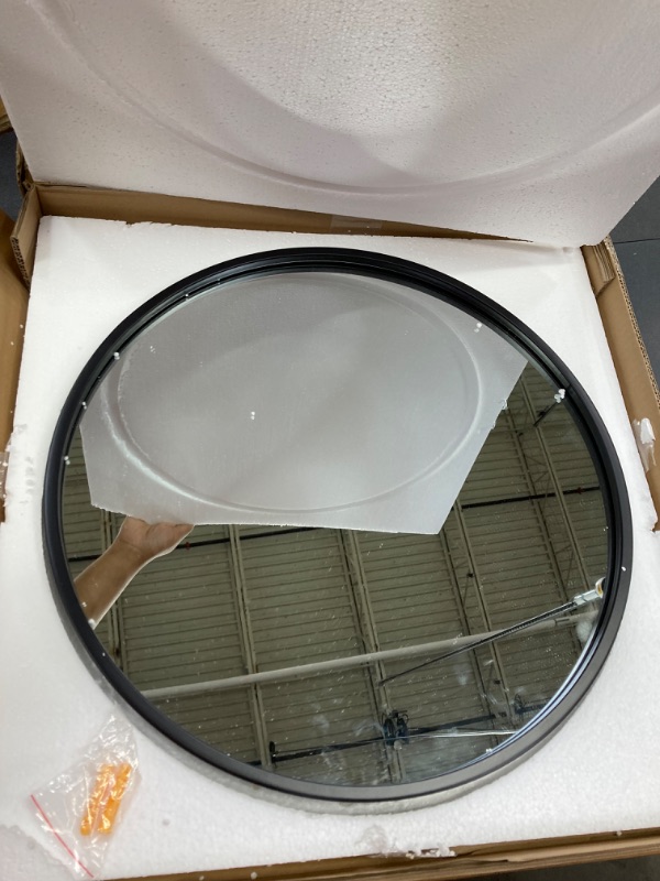 Photo 2 of 18 Inch Round Wall Circle Mirror,Large Black Metal Framed Wall-Mounted Hanging Mirror for Bathroom Decor,Vanity Bedroom, Living Room, Entryway Black 18"