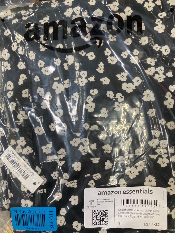 Photo 2 of Amazon Essentials Women's Mid-Rise Slim-Fit 5 Inch Inseam Khaki Short (Available in Straight and Curvy Fits) Straight Black White Floral Size 8