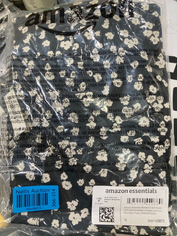 Photo 2 of Amazon Essentials Women's Mid-Rise Slim-Fit 5 Inch Inseam Khaki Short (Available in Straight and Curvy Fits) Straight Black White Floral Size 10