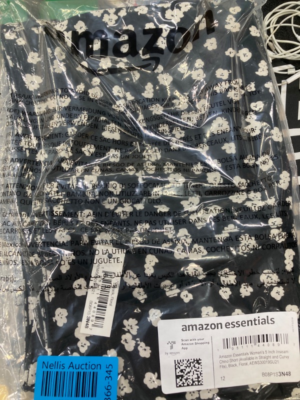 Photo 2 of Amazon Essentials Women's Mid-Rise Slim-Fit 5 Inch Inseam Khaki Short (Available in Straight and Curvy Fits) Straight Black White Floral Size 12