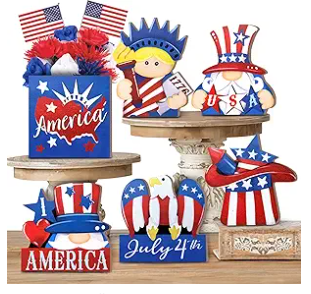 Photo 1 of 4th of July Tiered Tray Decor, Uncle Sam Patriotic Tray Decorations, Lady Liberty American Flag Independence Day Wooden Signs, Farmhouse Rustic Memorial Day Decor for Home Table Shelf
