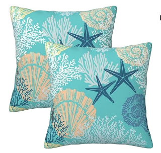 Photo 1 of ***DIFFERENT COLOR*** Coastal Beach Pillow Covers 18x18 Set of 2, Starfish Coral Seahorse Throw Pillow Covers Outdoor Decorative Pillow Case for Couch Bed Sofa Cushion Home Decor
