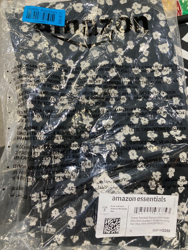 Photo 2 of Amazon Essentials Women's Mid-Rise Slim-Fit 5 Inch Inseam Khaki Short (Available in Straight and Curvy Fits) Curvy Black White Floral 12