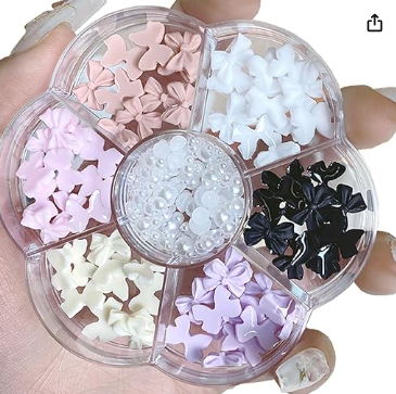 Photo 1 of 3D Resin Butterfly Nail Charms,6 colors Matte Butterflies Shape Design Nail Art Charms + White Pearls Supplies for Women Craft DIY Nail Art Decoration Making
