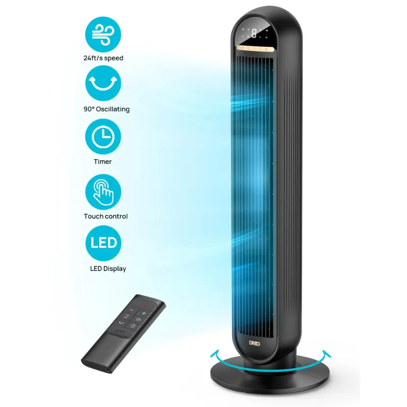 Photo 1 of Dreo Tower Fans for Home, 36" Standing Floor Fan with Remote, 90° Oscillating Fan, 24 ft/s High Velocity, LED Display, 4 Speeds, 4 Modes, 8H Timer, Quiet Bedroom Fan
