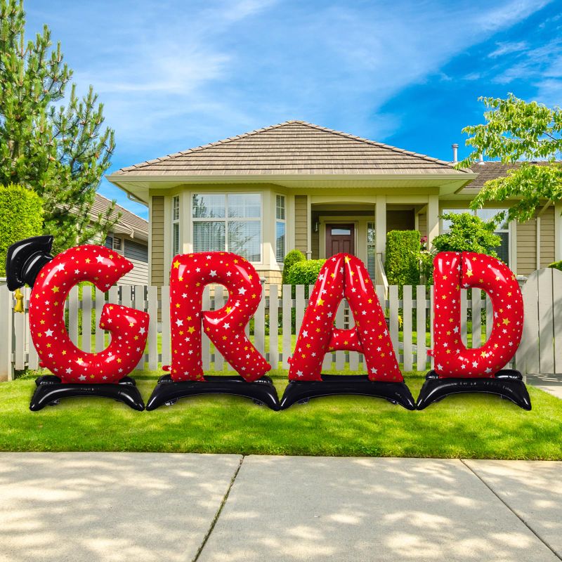 Photo 1 of Graduation Party Decorations-Red Standing 'Grad' Foil Balloon Phrase - Graduation Party Supplies for Indoor/Outdoor Celebrations