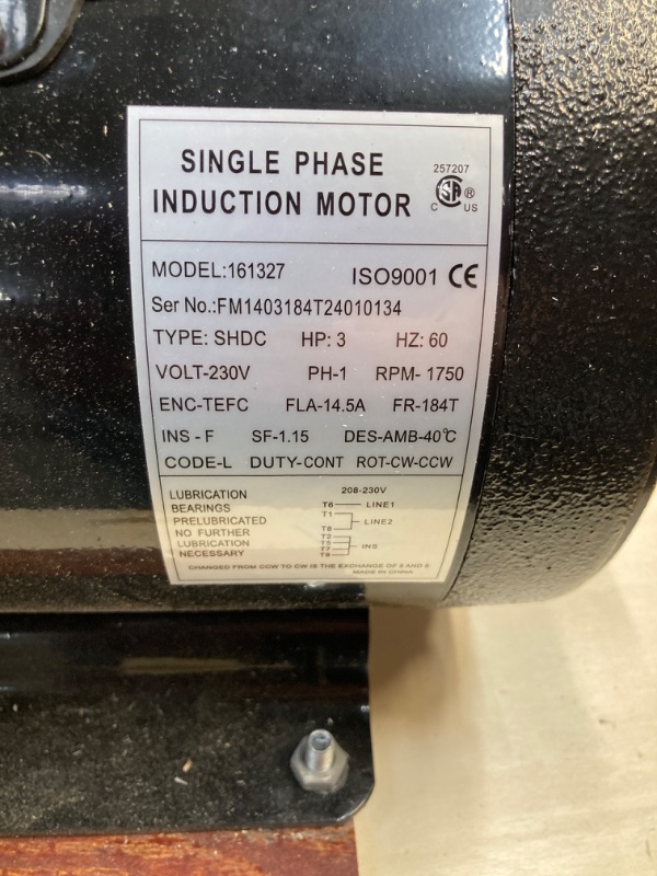 Photo 3 of 3HP Electric Motor 1750RPM Farm Duty Single Phase Motor 4 Pole 1-1/8" Shaft Diameter, 2.75" Shaft Length,184T CW/CCW TEFC IP55 60HZ