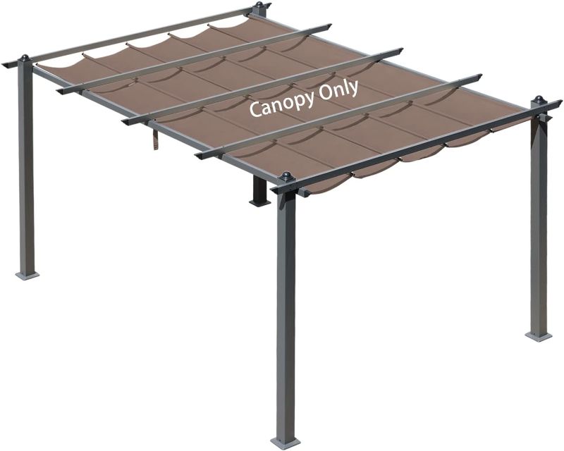 Photo 1 of Aoodor Replacement Pergola Canopy - Retractable Shade in Dark Brown Fabric for 10 x 13 ft Pergola, UV Resistant, Fade-Resistant, Water-Repellent, Adjustable and Durable Fabric
