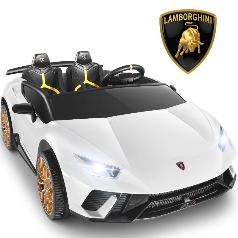 Photo 1 of Lamborghini Huracan 24V Powered Ride on Car 2 Seat, 4WD Electric Cars for Kids with Remote Control, Suspension, LED Light, Music, Bluetooth, Children Ride on Toy for 3-8 Years Boys Girls, White
