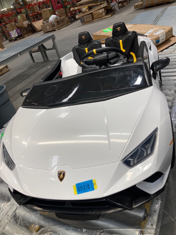 Photo 6 of Lamborghini Huracan 24V Powered Ride on Car 2 Seat, 4WD Electric Cars for Kids with Remote Control, Suspension, LED Light, Music, Bluetooth, Children Ride on Toy for 3-8 Years Boys Girls, White
