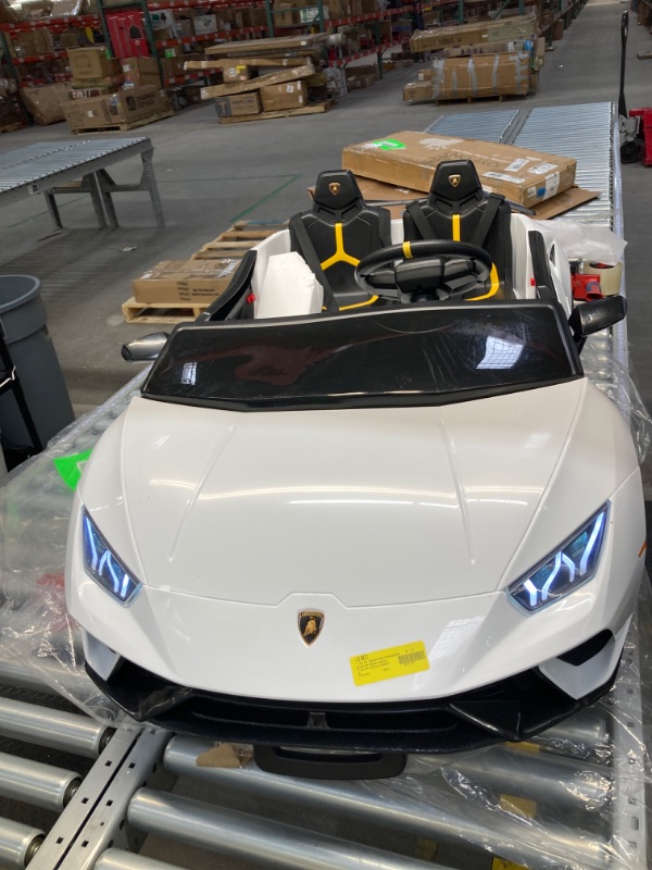 Photo 2 of Lamborghini Huracan 24V Powered Ride on Car 2 Seat, 4WD Electric Cars for Kids with Remote Control, Suspension, LED Light, Music, Bluetooth, Children Ride on Toy for 3-8 Years Boys Girls, White
