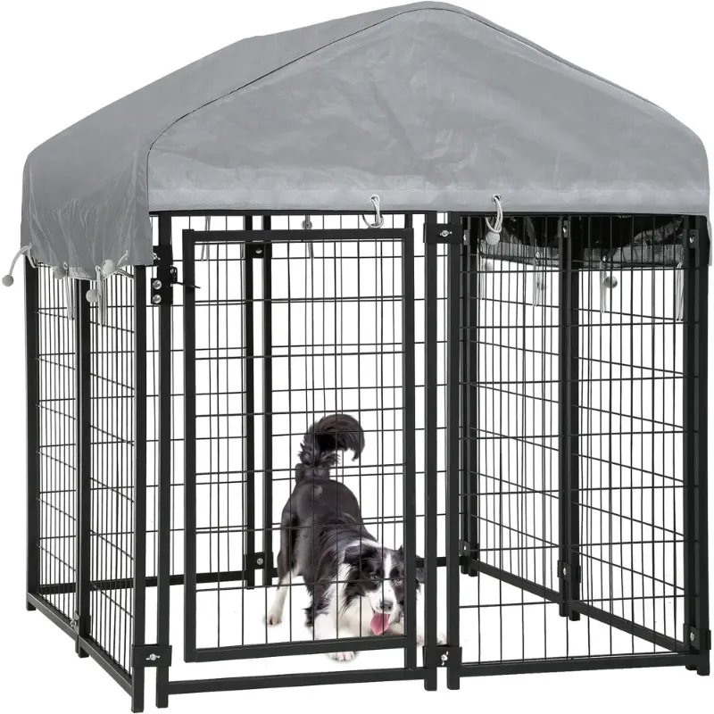 Photo 1 of Outdoor Dog Kennel 4×4×4.4 FT Heavy Duty Playpen Dog Crate Cage with UV-Resistant Waterproof Roof Cover, Dog Run Enclosure with Secure Lock Pet Kennel Fence