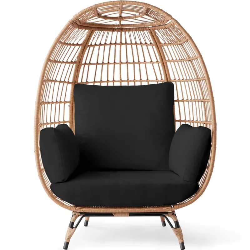 Photo 1 of  Wicker Egg Chair Oversized Indoor Outdoor Patio Lounger w/ Steel Frame, 440lb Capacity - Black